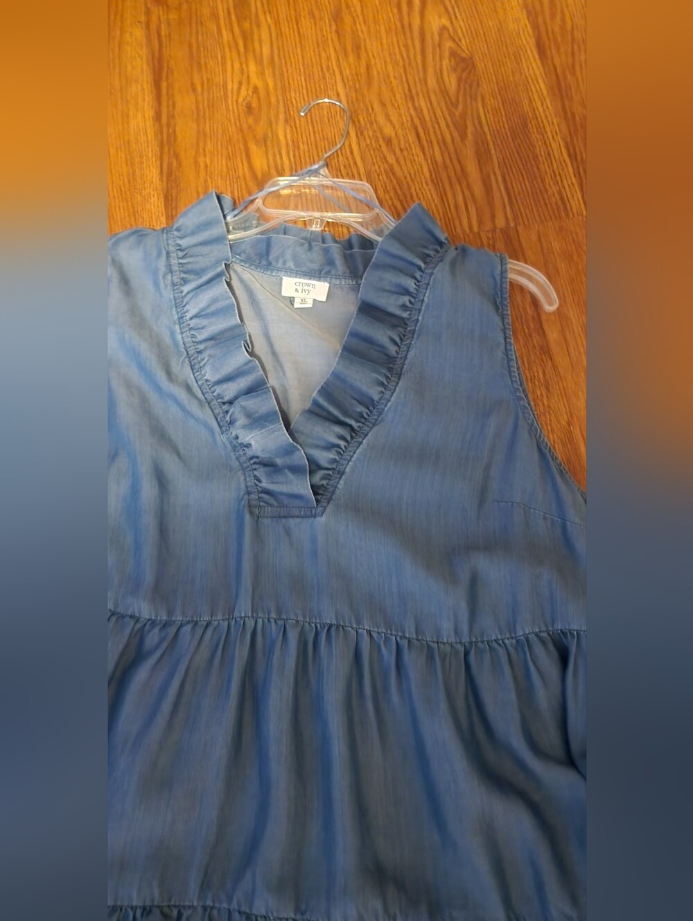 crown & ivy Sleeveless Tiered Denim-Style Dress - Blue - Picture 3 of 5